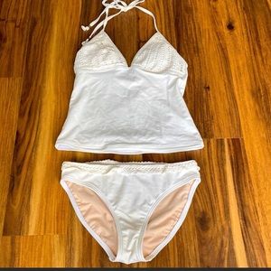 Athleta Crochet Cream 2 Piece Swimsuit Size Small